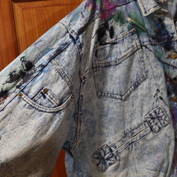 Giorgio Morandi Vintage 80s Denim Doleman Pant Leg Jean Jacket LG - Picture 8 of 16